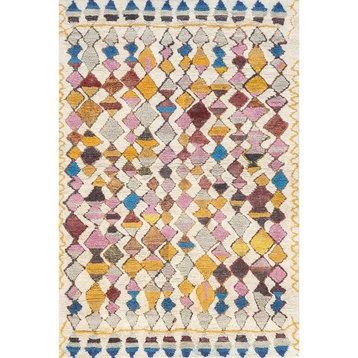 Plush Shaggy Area Rug, Moroccan Inspired Multicolored Diamond Pattern, 2'6" X 8'