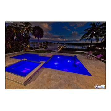 Bennett Nokomis, FL Custom Court Yard Swimming Pool & Spa With Raise Beach Area.