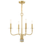 Livex Lighting - Mid Century Modern Satin Brass Mini Chandelier - This minimalist four light mini chandelier has transitional and traditional appeal. The satin brass finish with brushed nickel accents and simple style take this piece from classic to modern and industrial spaces.�