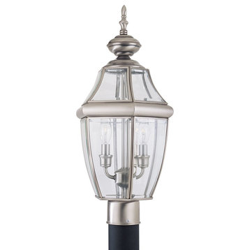 Two Light Outdoor Post Fixture-Antique Brushed Nickel Finish-Incandescent