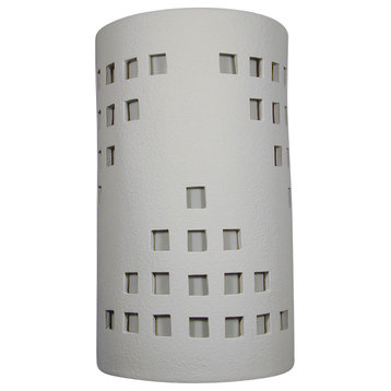 14" Closed Top 1/2 Round Ceramic Wall Sconce, Grid Center Cut Design, White