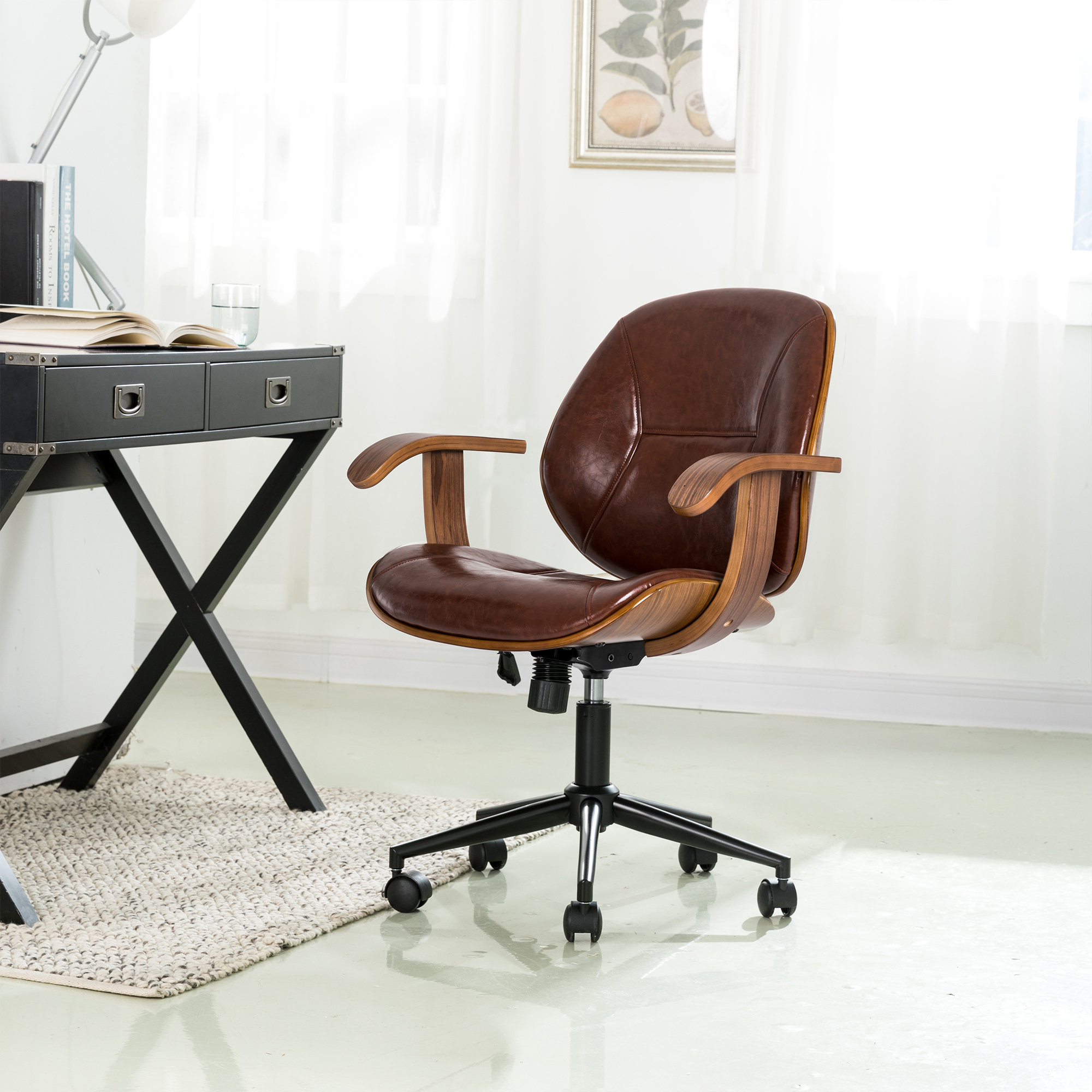 38"H Russet PU Leather Adjustable Swivel Desk Chair/Task Chair