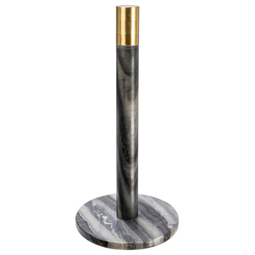 Modern Marble Paper Towel Holder with Brass Detail, Grey