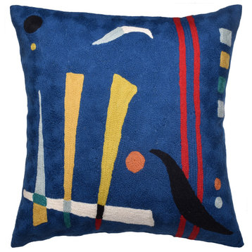 Kandinsky Pillow Cover Blue Elements Needlepoint Hand Embroidered Wool 18x18