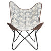 Floral Canvas and Leather Butterfly Accent Chair