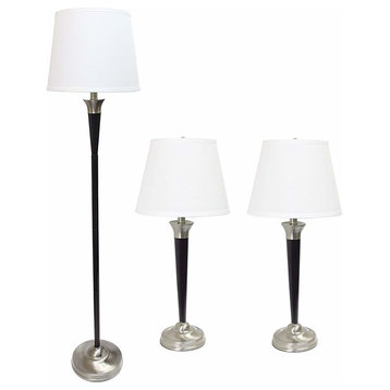 Malbec Black and Brushed Nickel 3-Pack Lamp Set, 2 Table Lamps, 1 Floor Lamp