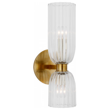Asalea Double Bath Wall Sconce, 2-Light, Hand-Rubbed Antique Brass, 16.25"H