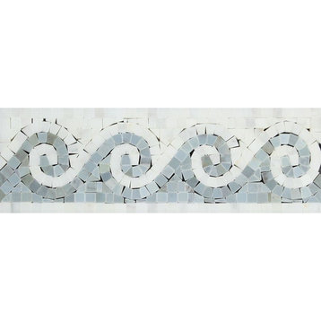 Oriental White Honed Marble Wave Border With Blue-Gray Dots