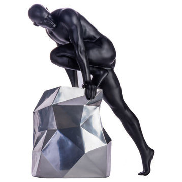 Sensuality Man Resin Handmade Sculpture, Black and Chrome