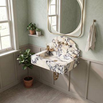 Calacatta Viola Marble Wall-Mount Sink with Crested Backsplash (24")
