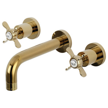 Kingston Brass KS8122BEX 2-Handle 8" Wall Mount Bathroom Faucet, Polished Brass