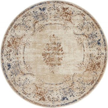 Transitional Cottage 4' Round Buff Area Rug