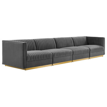 Sanguine Channel Velvet 4-Seat Modular Sectional Sofa, Gray