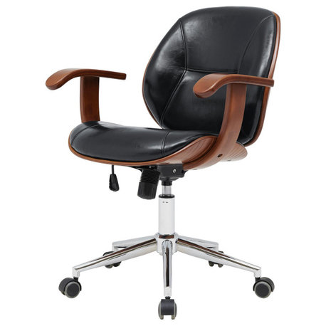 Samuel Bamboo Office Chair With Armrest, Black, Faux Leather