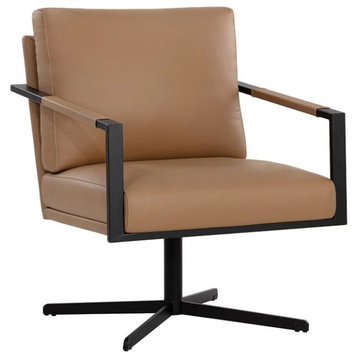 Carney Swivel Lounge Chair - Linea Wood Leather