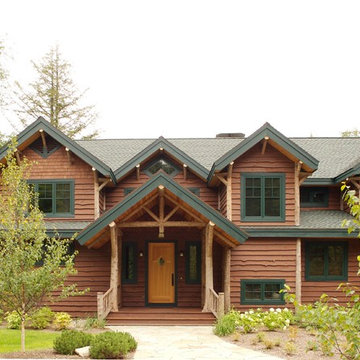 modern lakeside home with rustic influences