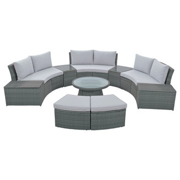 10-Piece Outdoor Sectional Half Round RattanConversation Sofa Set