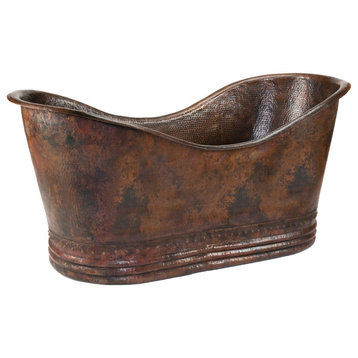 67" Hammered Copper Double Slipper Bathtub & Drain Package