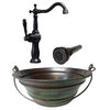 15" Round Copper Bucket Vessel Bath Sink Green Patina, ORB Faucet & Drain
