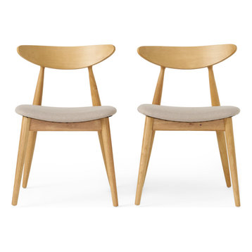 GDF Studio Issaic Mid Century Design Wood Dining Chairs, Set of 2, Light Gray/Oa