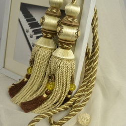 7 Colors QYM16 Faux Silk Curtain Tassel Tie Backs in Brown in Yellow Color - Window Treatment Accessories