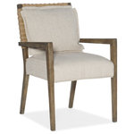 Hooker Furniture - Sundance Woven Back Arm Chair - Inspired by a California casual aesthetic, the Sundance Arm Chair exudes character with woven rope backs and a dark wood frame finished in Cliffside, a rich brown with light burnishing on the edges. The upholstered seat and loose pillow back are covered in the Zuri Cream performance fabric for carefree maintenance and inviting comfort.