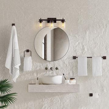 3-Light Industrial Vanity Light With Bathroom Hardware Accessory Set, 5-Piece