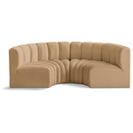 Meridian Furniture - Arc Velvet Upholstered 4-Pc. Inward Curved Modular Sectional, Camel - Give your living room or den the perfect blend of style and versatility with this Arc velvet fabric curved modula Sectionalr. Part of the Arc modular furniture collection, this chair comes upholstered in rich camel velvet fabric and features deep channel tufting that adds a touch of luxury while enhancing comfort and support. A seamless combination of form and function, this chair can be used with other Arc pieces to create a myriad of configurations in your well-curated room.