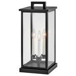 HInkley - Hinkley Weymouth Medium Pier Mount Lantern, Black - Modernize your outdoor space without sacrificing the traditional appeal you long for. Weymouth's subtle yet overstated frame features a clean design, while its symmetrical lines evoke timeless elegance with a contemporary edge. The contrast candle sleeves in warm white balance the robust aluminum cast frame. The beveled glass is an elegant touch to help refract the light.