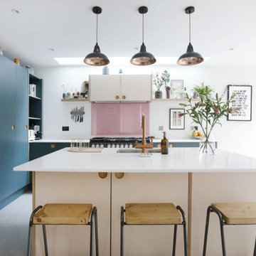 Blue and Pink Kitchen in Brockley