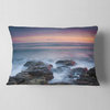 Blue Rocky Sea Beach Sunset Modern Landscape Printed Throw Pillow, 12"x20"