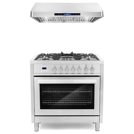 2-Piece Kitchen, 36" 240V Dual Fuel Range and 36" Under Cabinet Range Hood