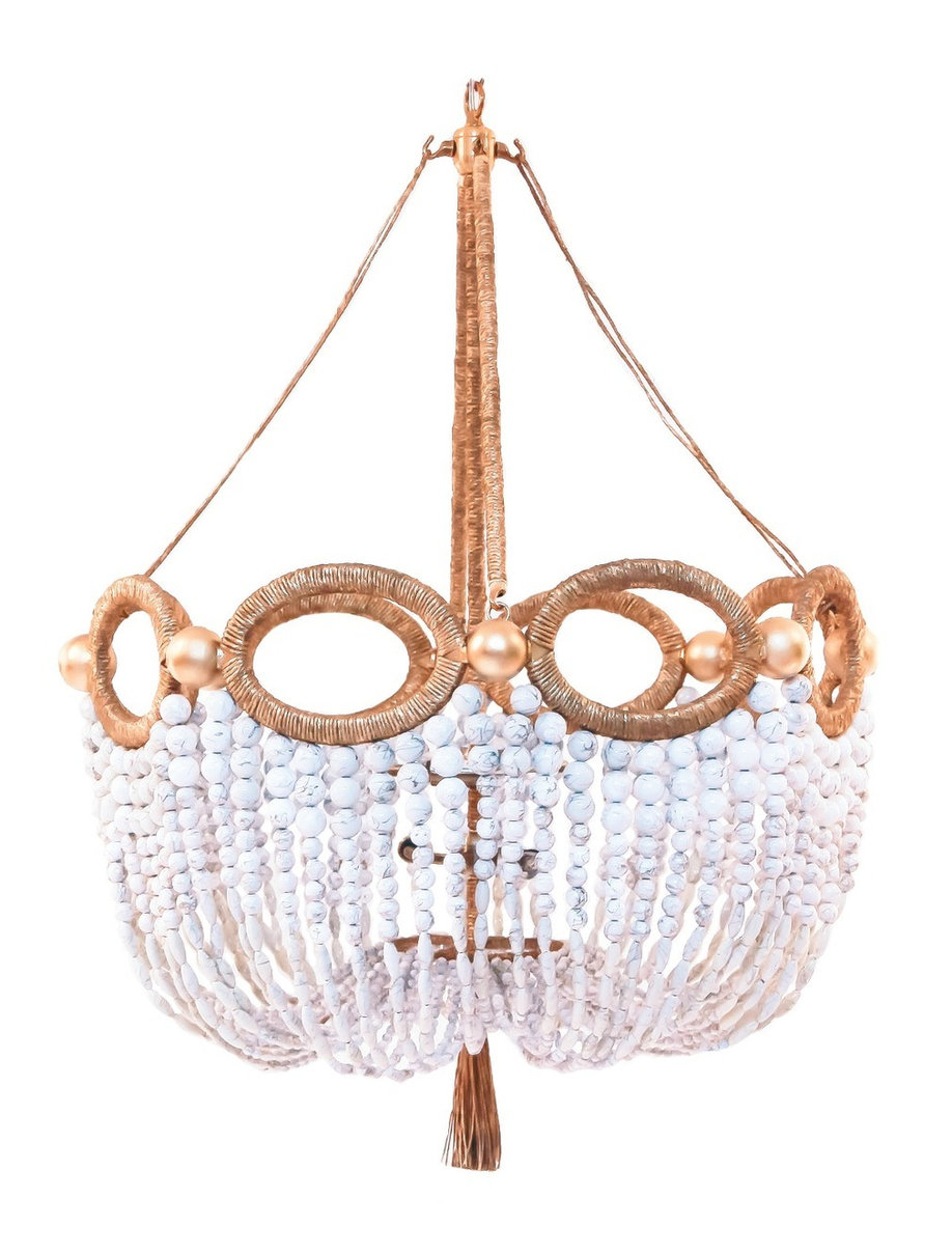 Ro Sham Beaux Fiona Sea Green Chandelier, White Swirl With Gold Trim