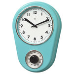 Bai Design - Retro Kitchen Timer Wall Clock, Turquoise - Spray-painted ABS bezel, built-in one-hour timer for cooking