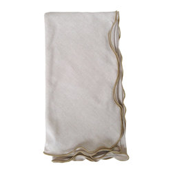 Britten Couture Home - Chambray Cotton Napkins With Lettuce Edge, Set of 4, Beige - Napkins