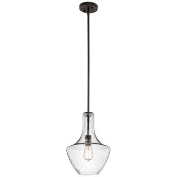 Everly Pendant 1-Light, Finish: Olde Bronze, Glass: Clear Seeded