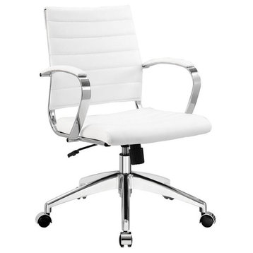Pemberly Row Modern Vinyl/Aluminum Mid Back Office Chair in White