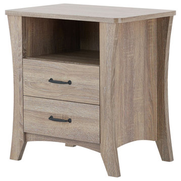 Rustic Natural Finish Wooden Nightstand with Shelf and Drawer