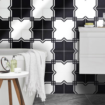8"x8" Marakech Handmade Cement Tile, Black/White, Set of 12