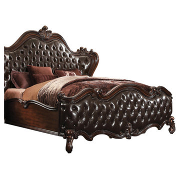 ACME Versailles Queen Bed, 2-Tone Dark Brown PU and Cherry Oak