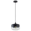 1-Light 10" Matte Black Metal Pendant With A Glass Shade