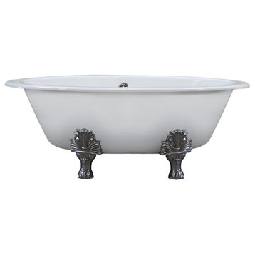 65" Cast Iron Extra Wide Oval Clawfoot Double Ended Bathtub Chrome Feet "Phelps"