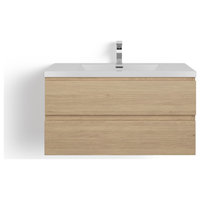 MOB Bath Vanity, White Oak, 42", Single Sink, Wall Mount