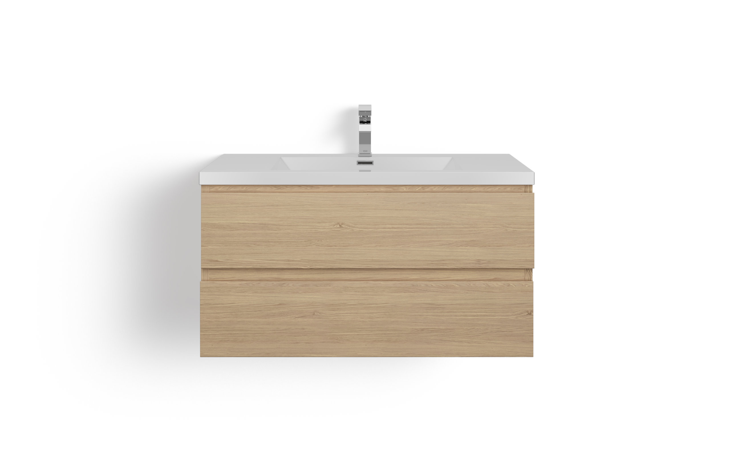 MOB Bath Vanity, White Oak, 42", Single Sink, Wall Mount