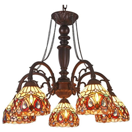 CHLOE Serenity Tiffany-style 5 Light Victorian Large Chandelier 27" Wide