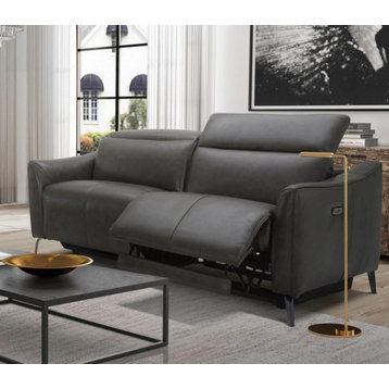 Ned Modern Dark Gray Leather Dual Electric Sofa Recliner With Electric Headrest