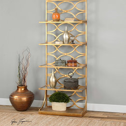 Lashaya Polished Gold Leaf Etagere Display Shelf - Bookcases