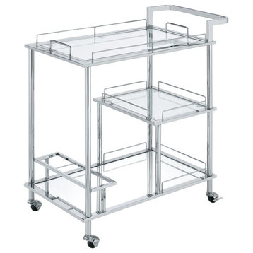 Splinter Serving Cart, Clear Glass and Chrome Finish