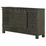 Magnussen - Magnussen Abington 8 Drawer Dresser in Weathered Charcoal - Transitional styling in a welcoming weathered charcoal finish and rustic aged iron hardware create Abington’s hospitable allure. In rustic pine solids, this hardworking collection is chock full of unique details, including sliding doors, adjustable shelves, and perfectly proportioned bed canopies. Rustic enough for a loft or retreat, yet sophisticated enough for the uptown industrialist, Abington is an ideal choice.