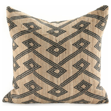 20" Beige and Gray Geometric Square Throw Pillow - Feather and Down Filler